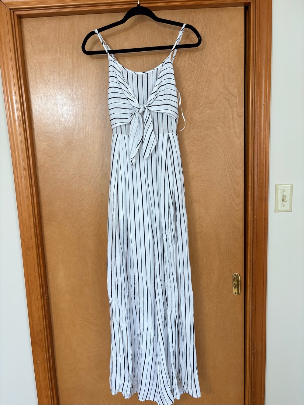 Striped White and Black Tie-Front Maxi Dress - Women